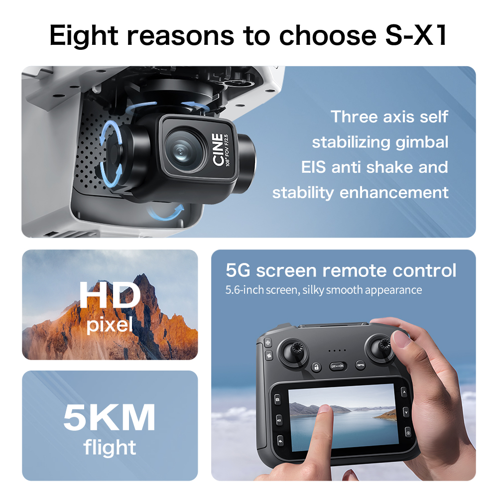 طائرة بدون طيار S-X1 الأصلية م - مراجعة Drone Gimbal 3 Axis وسعره